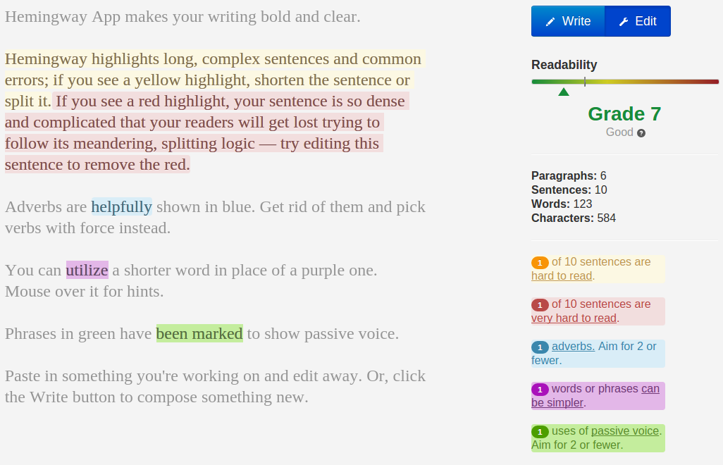 ⓔ Hemingway writer helps you improve your writing