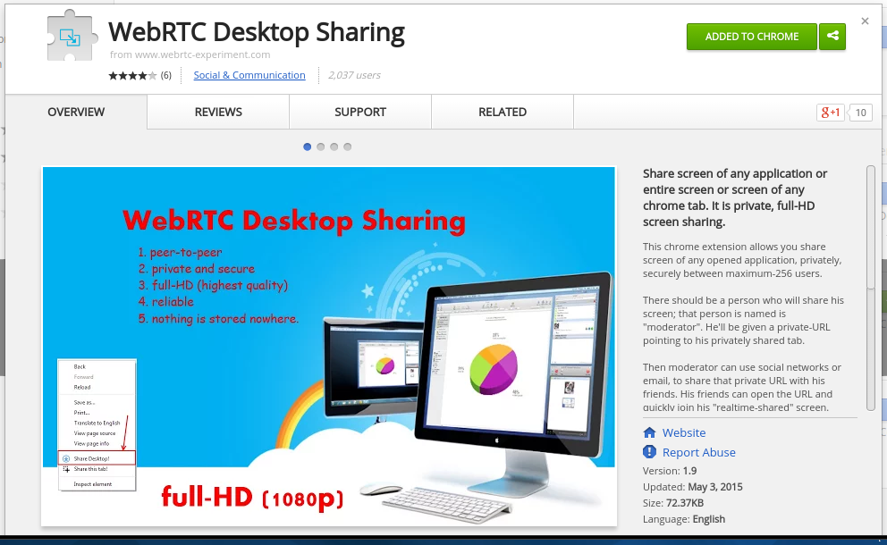 ⓔ WebRTC Desktop Sharing for Chrome – Share your desktop with just a link