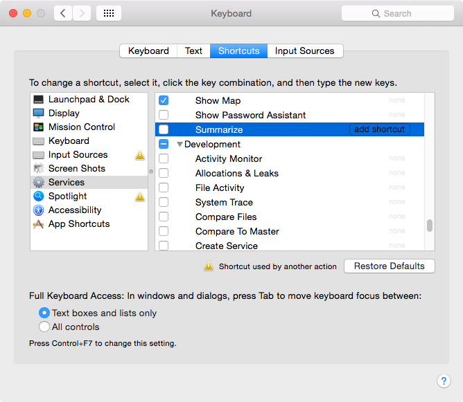 ⓔ Create differentiated texts with OS X’s Summarize Service