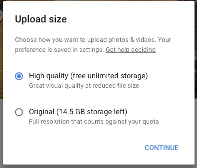 Pick the size of photos in Google Photos