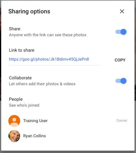 Sharing in Google Photos