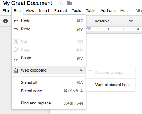 Multiple clipboard items in Google Docs with the built-in Web Clipboard