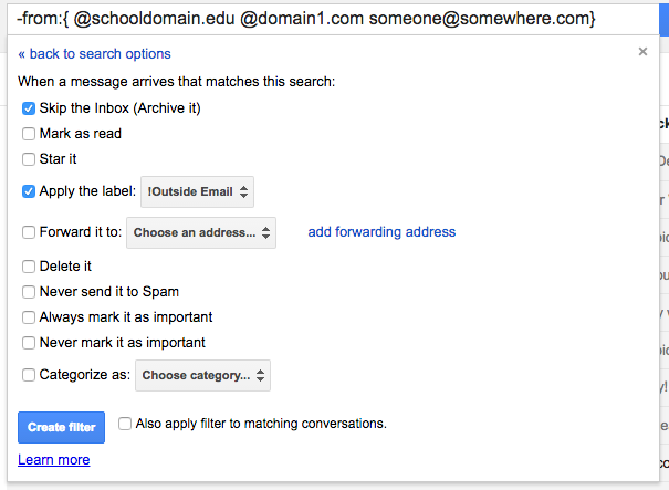 3. Non-school email filter (from 13 Gmail hacks for teachers – http://u.eduk8.me/13gmailhacks)