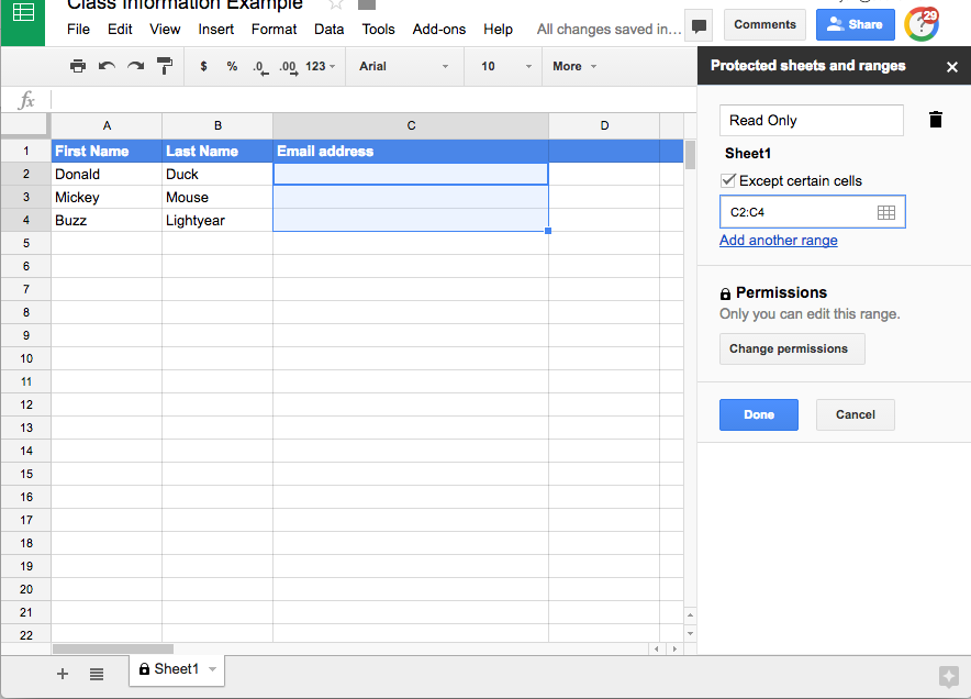 #b2s 1. Create a spreadsheet for student information