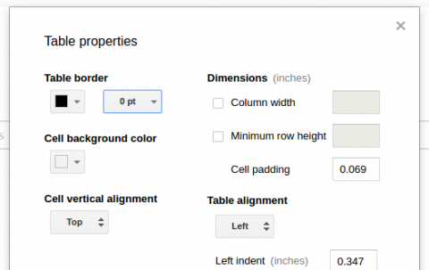 Table Properties