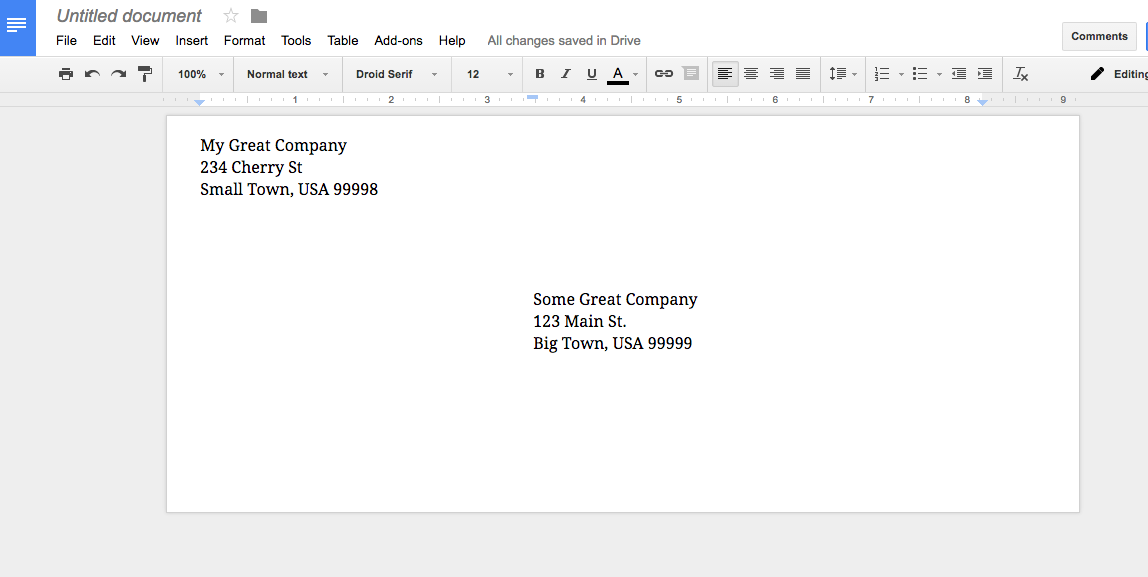 Envelope Template Google Docs