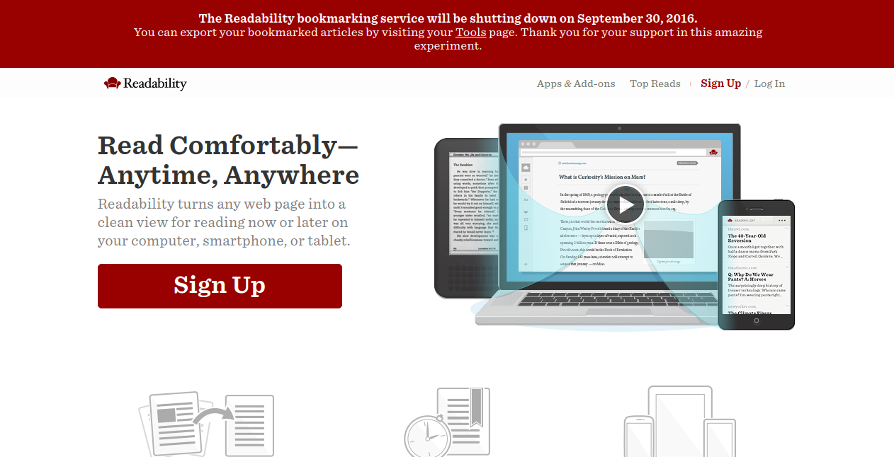 Readability is closing down September 30, 2016