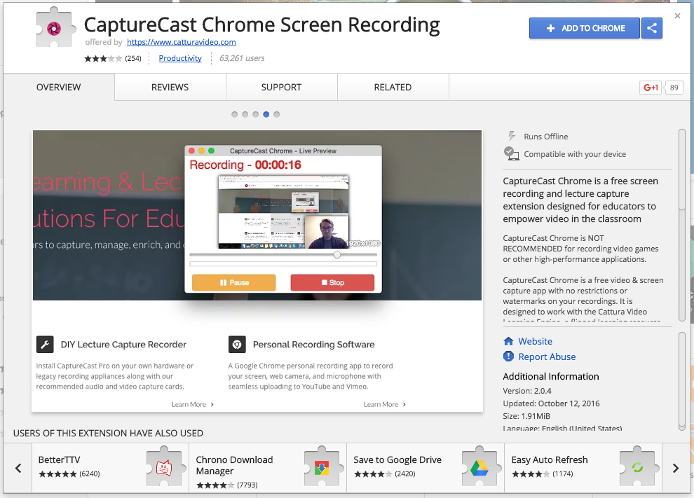 CaptureCast is another option for recording screencasts with Chrome and Chromebooks