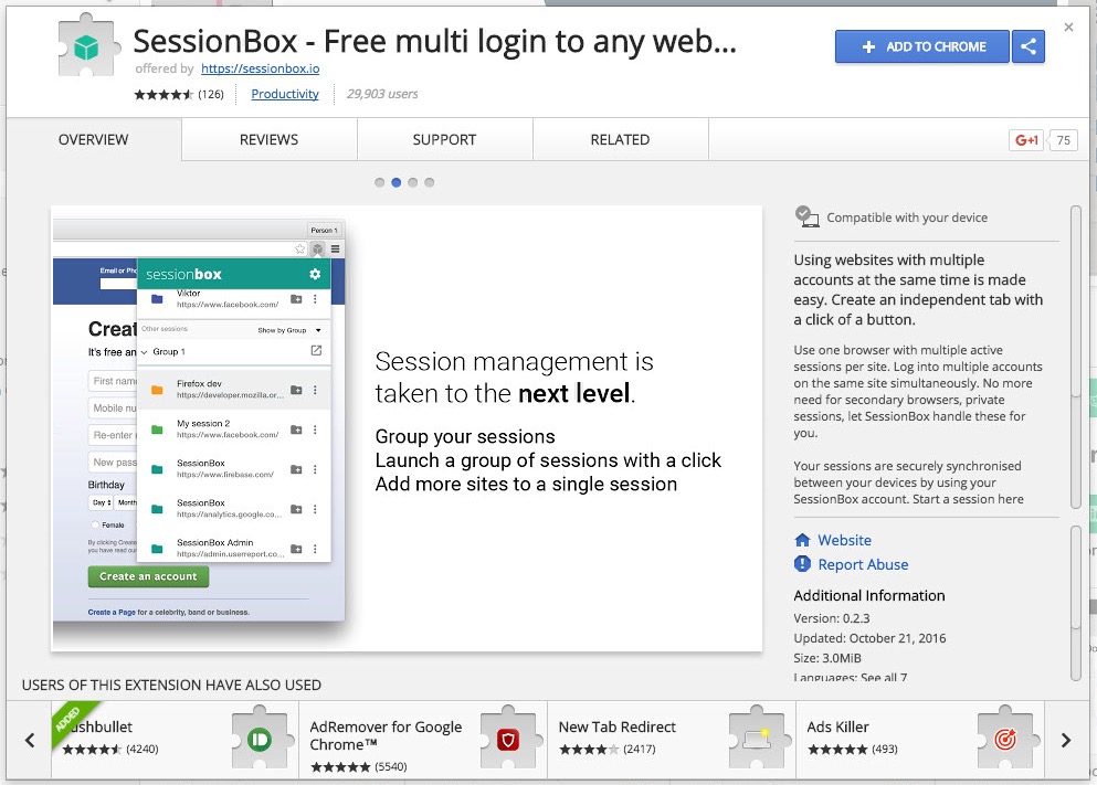 Sessionbox allows multiple logins to the same site in Chrome