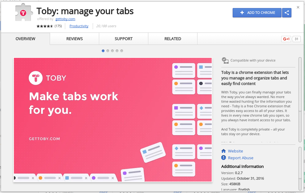 Manage your Google Chrome tabs with Toby