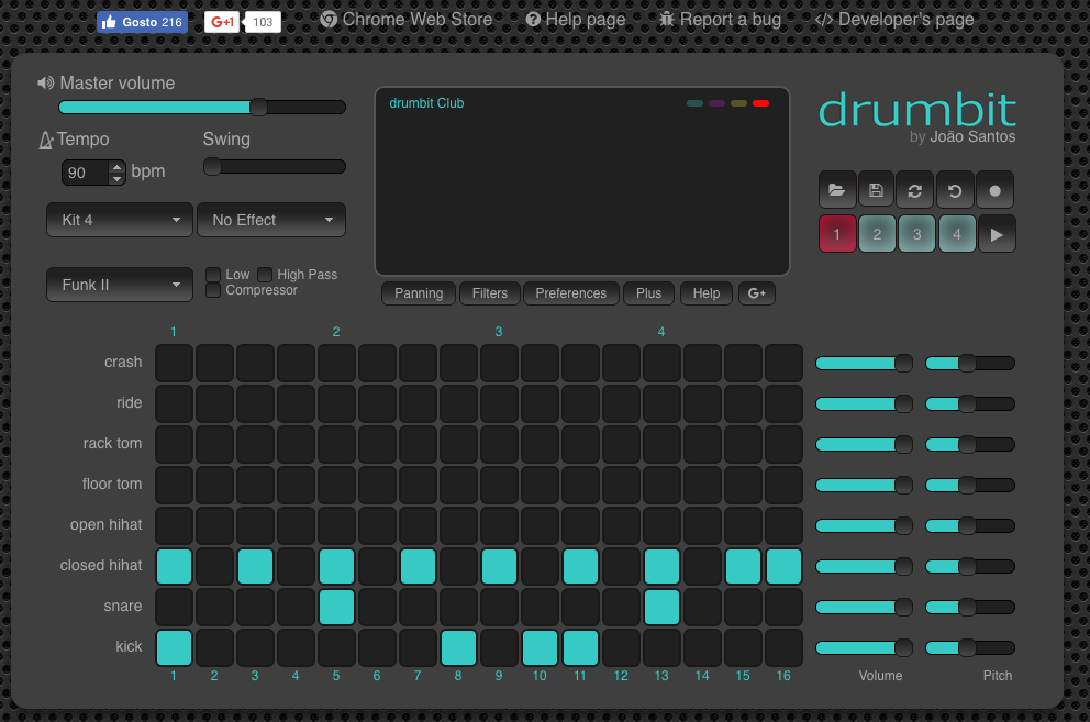 Create drum beats online with drumbit