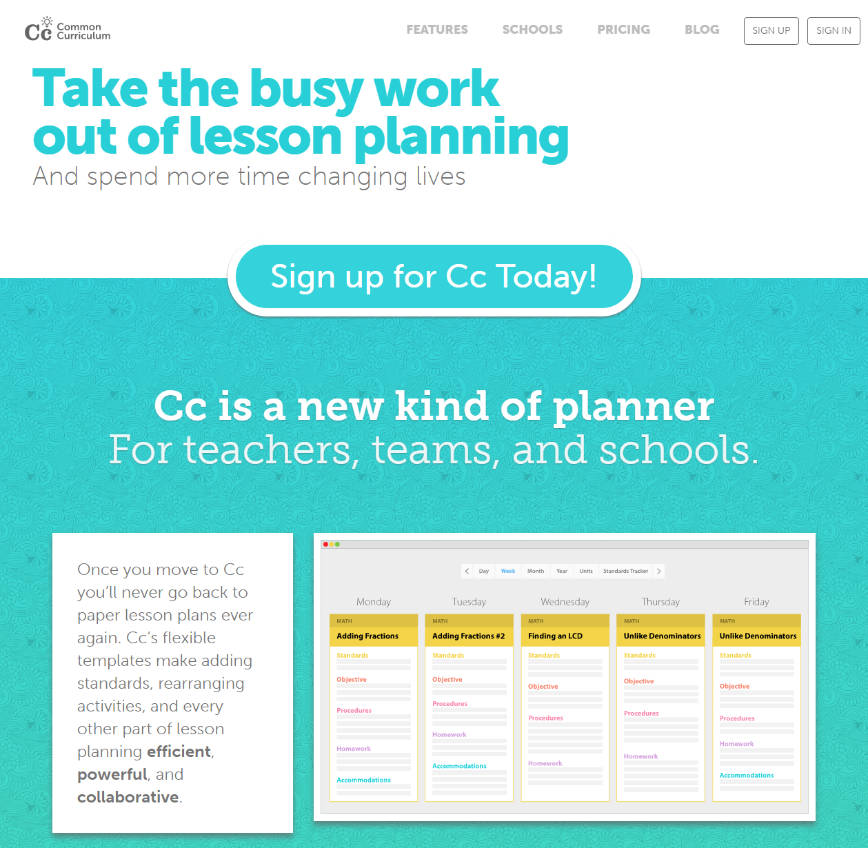 Free lesson planner and planbook for teachers, commoncurriculum.com