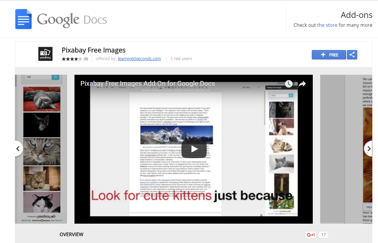 Find and insert free pictures with the Pixabay Free Images Google Docs add-on