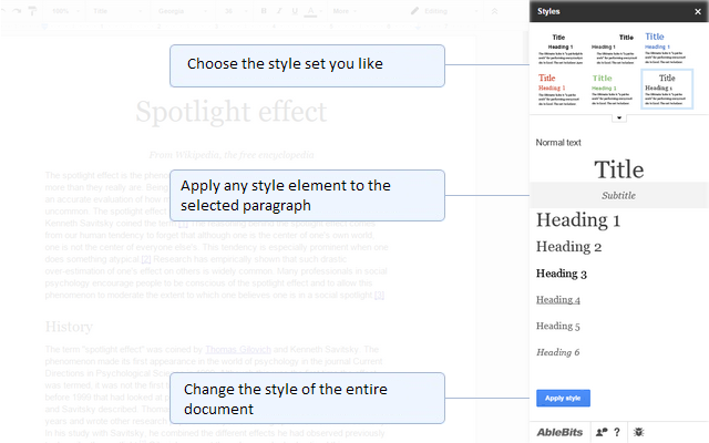 Choose from 12 sets of styles with this Google Docs add-on