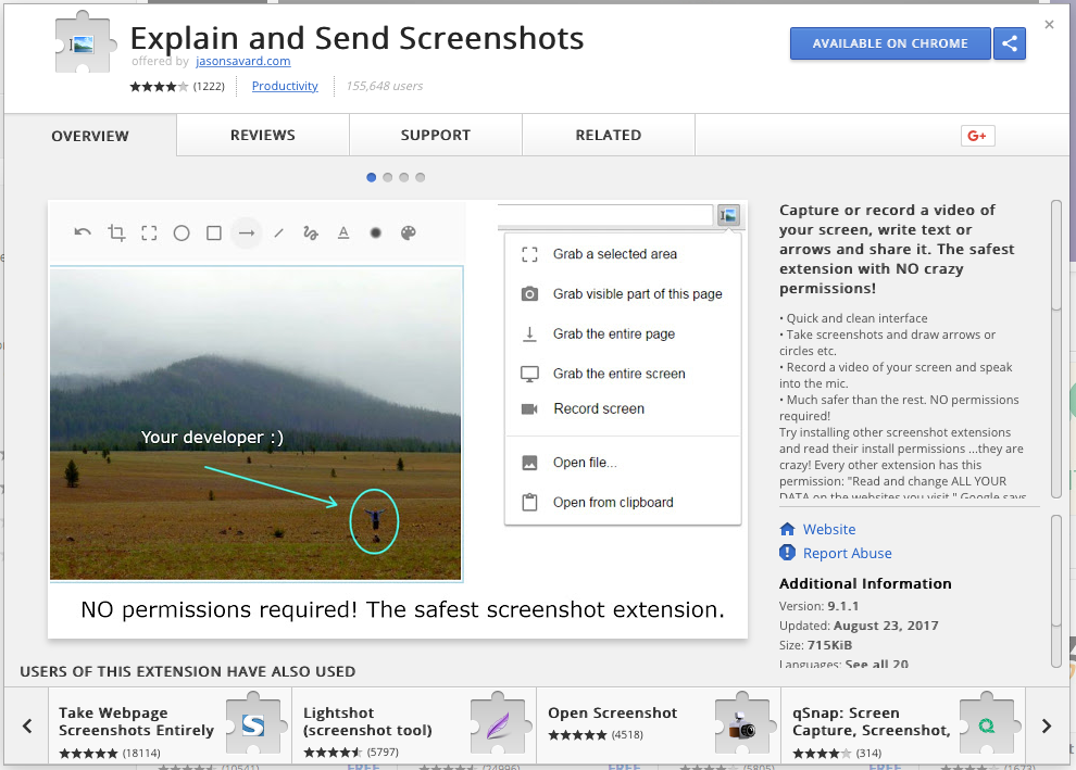 Explain and Send Screenshots is the quickest and easiest way to create screenshots in Chrome