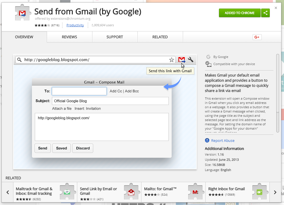 Send the current page in Chrome with email by using the Send from Gmail Chrome Extension