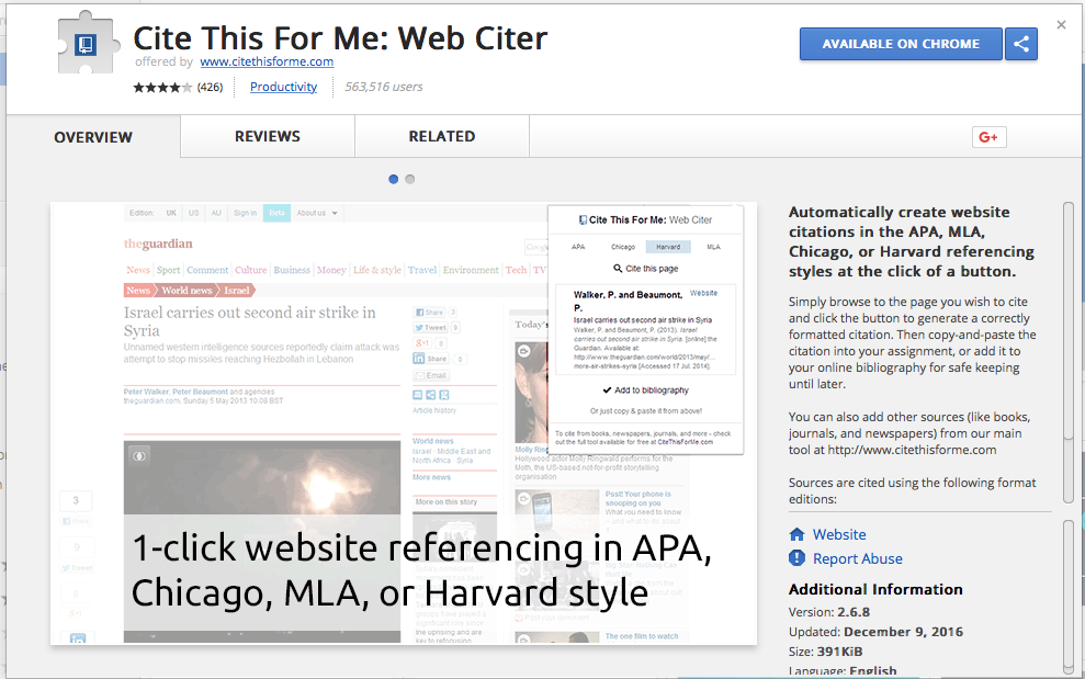 Cite websites easily with the Cite This For Me Chrome extension