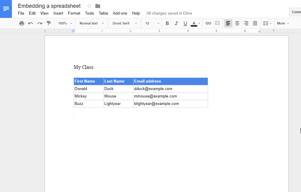 Embedding a Google Sheet in a Google Doc