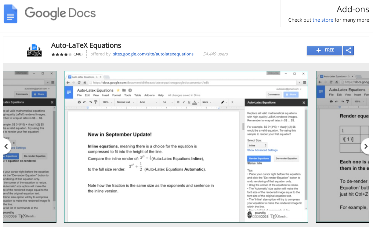 {Google Docs} Add math equations written with Latex easily to Google Docs