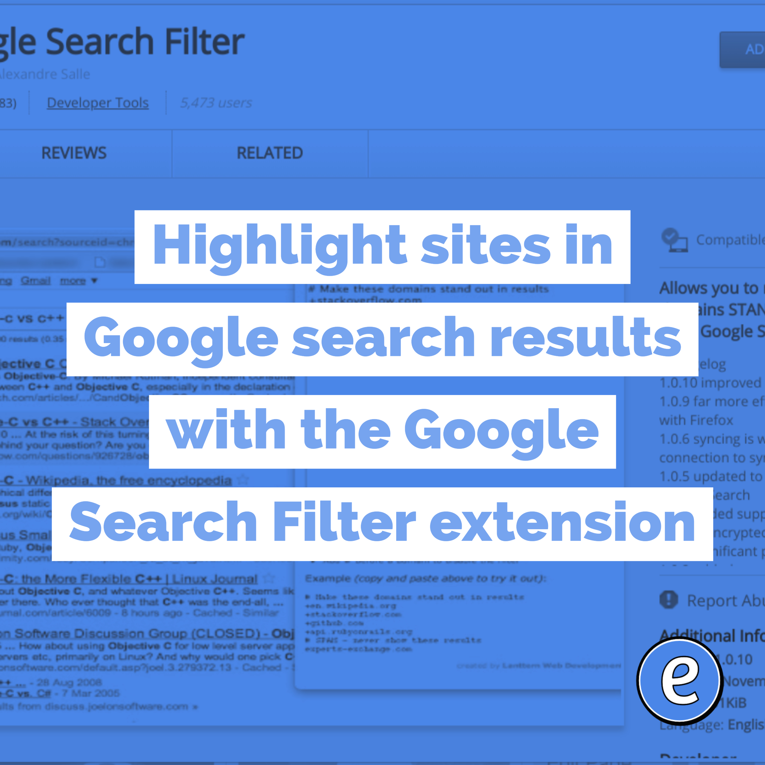 Highlight sites in Google search results with the Google Search Filter extension