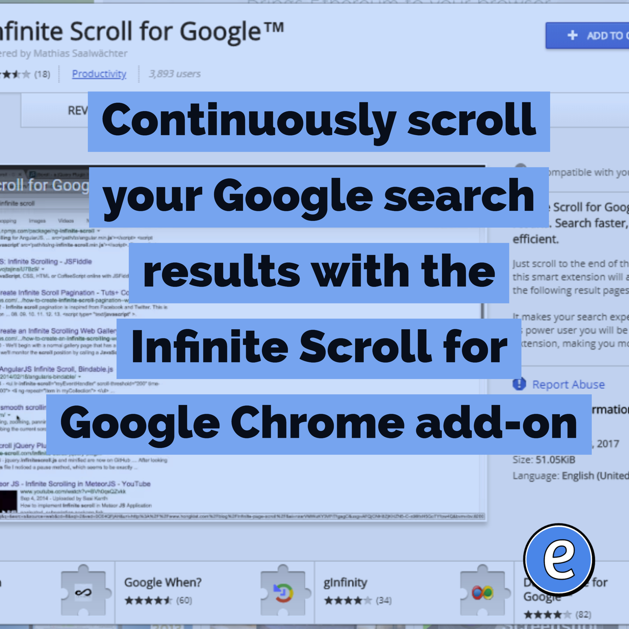 Continuously scroll your Google search results with the Infinite Scroll for Google Chrome add-on