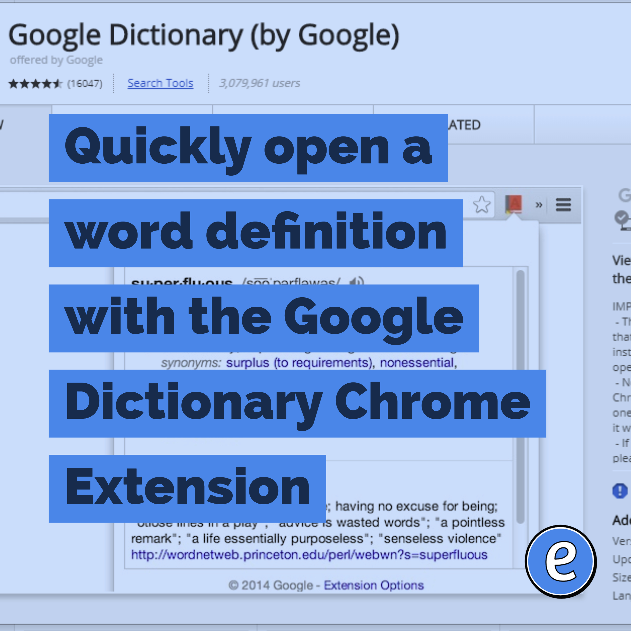 Quickly open a word definition with the Google Dictionary Chrome Extension