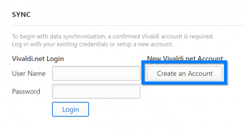 Create a Vivaldi.net account for syncing
