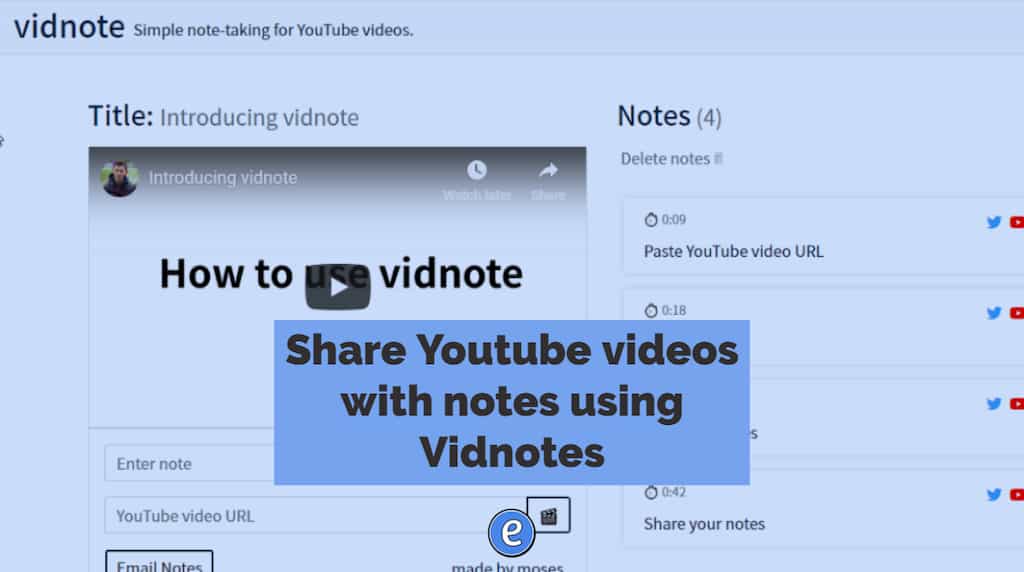 Share Youtube videos with notes using Vidnotes