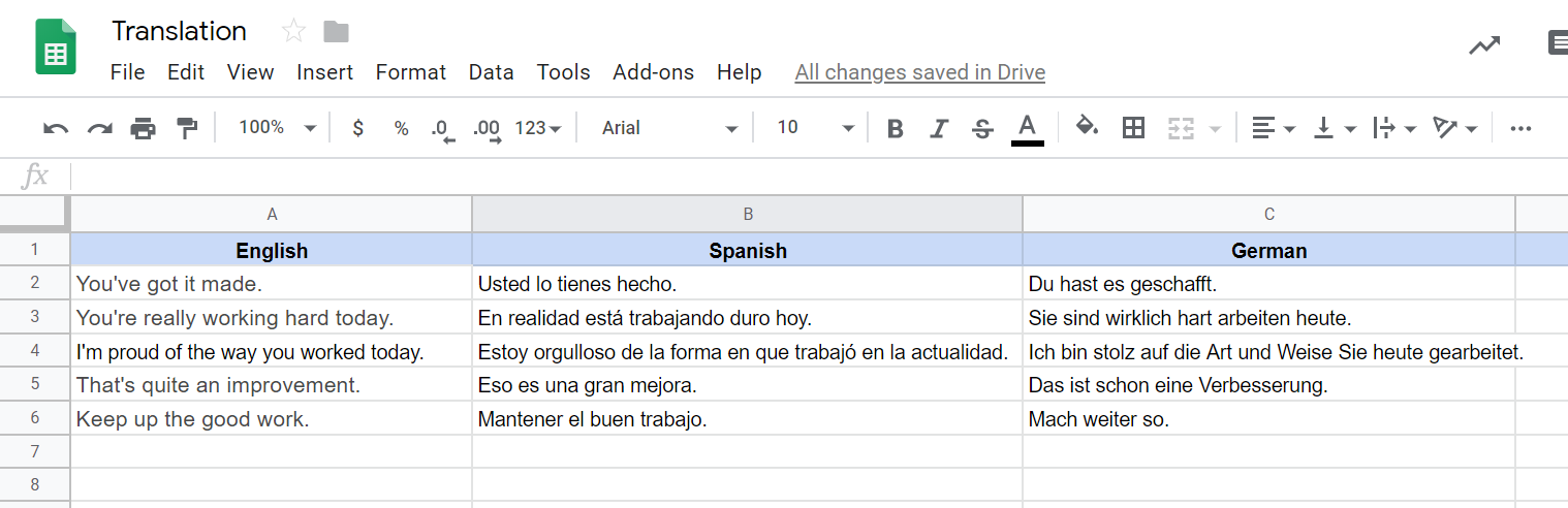 Google sheets has a translate function eduk8me