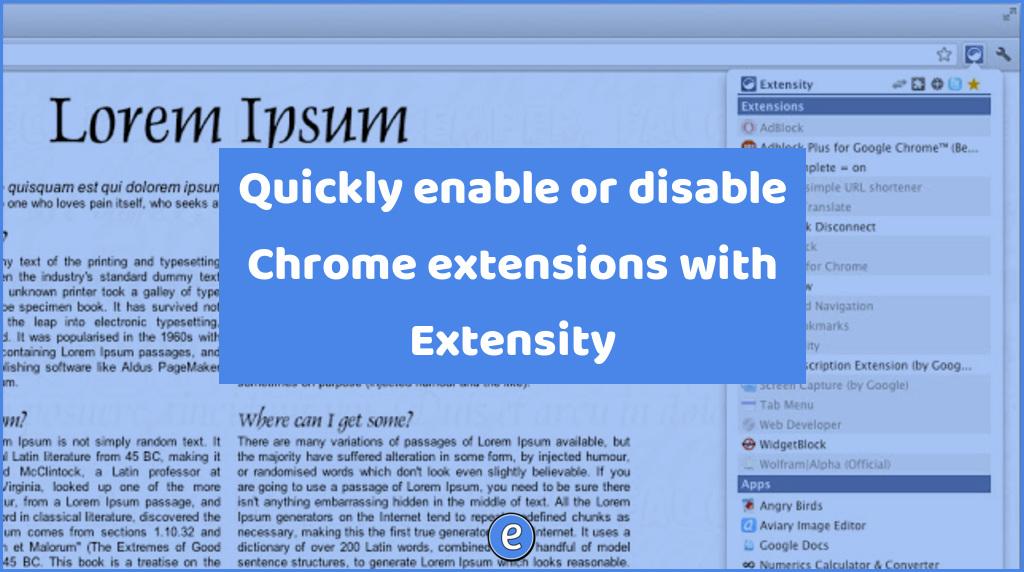 Quickly enable or disable Chrome extensions with Extensity