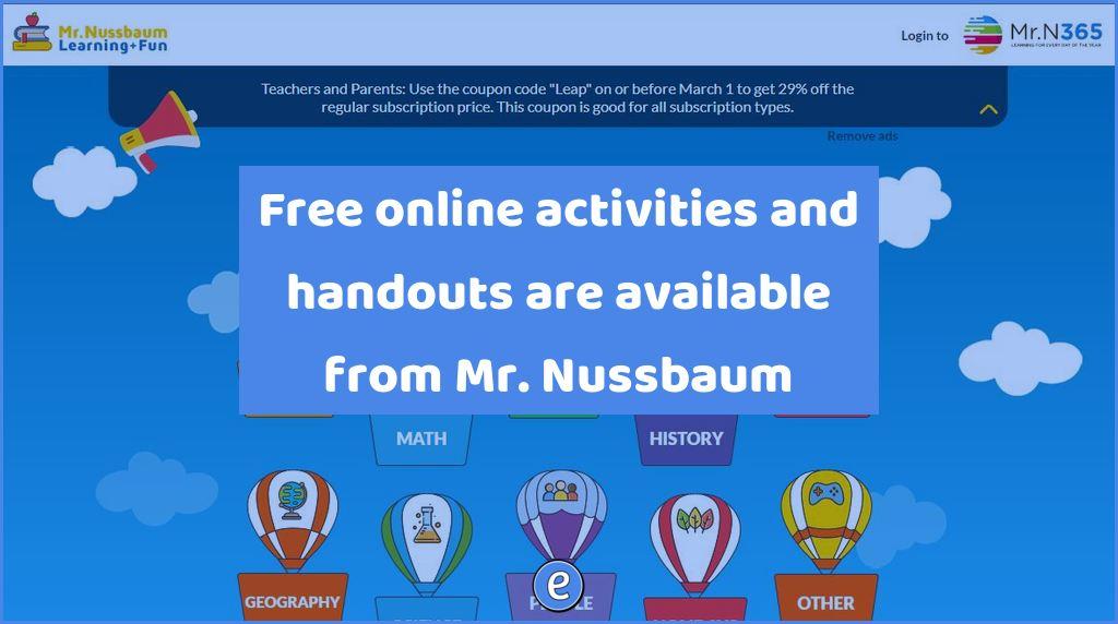 Free online activities and handouts are available from Mr. Nussbaum