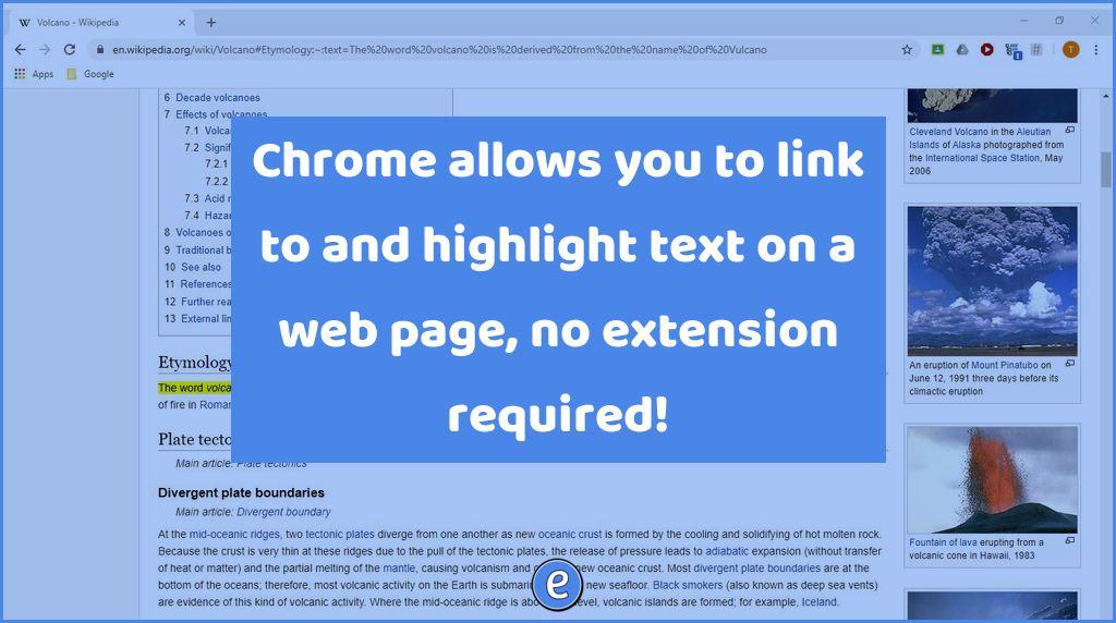 Chrome allows you to link to and highlight text on a web page, no extension required!