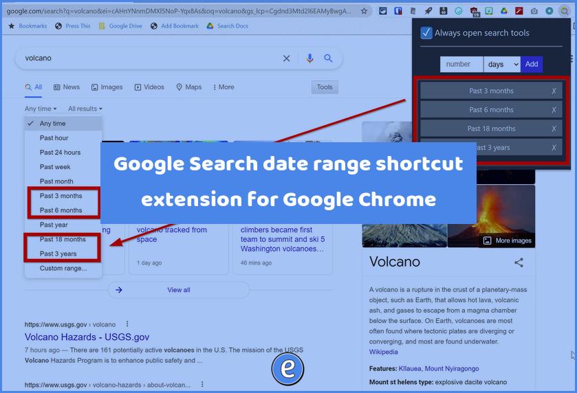 Google Search date range shortcut extension for Google Chrome