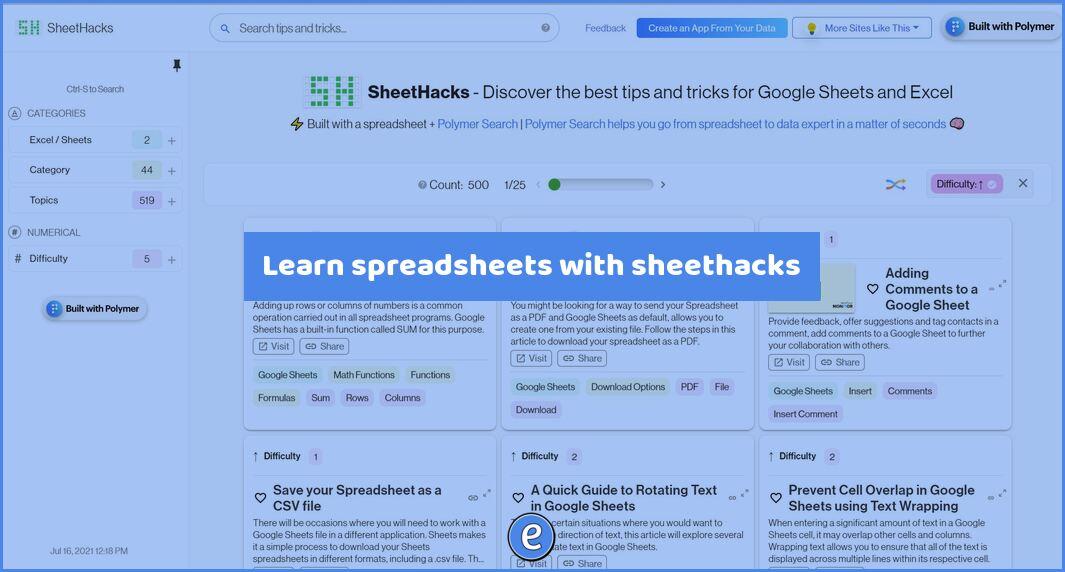 Learn spreadsheets with sheethacks