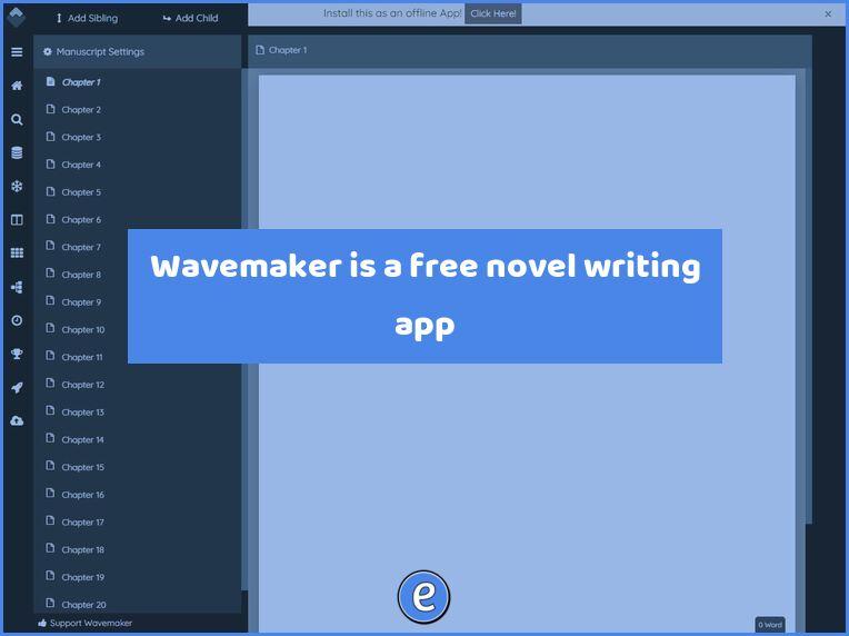Wavemaker is a free novel writing app