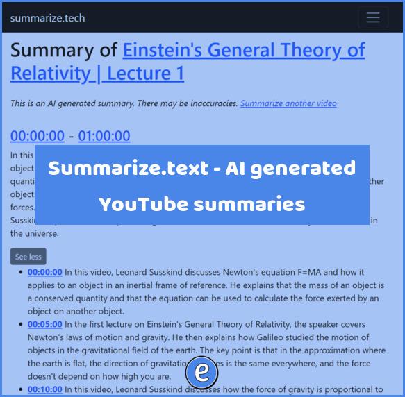 Summarize.text – AI generated YouTube summaries