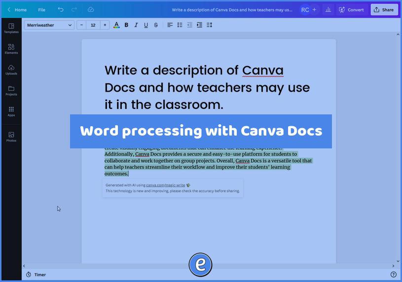 Word processing with Canva Docs